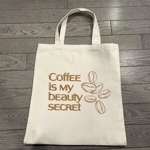 Cream Tote Bag with Coffee Print